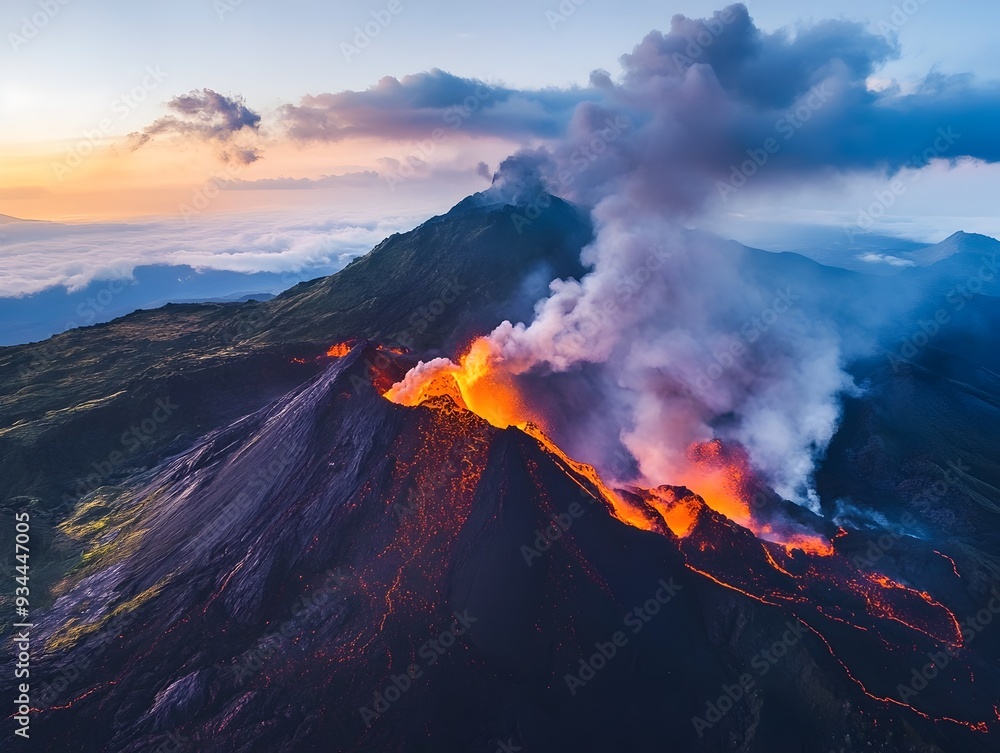 Fototapeta premium Dramatic Volcanic Eruption Captured by IoT Devices Monitoring Ecosystem