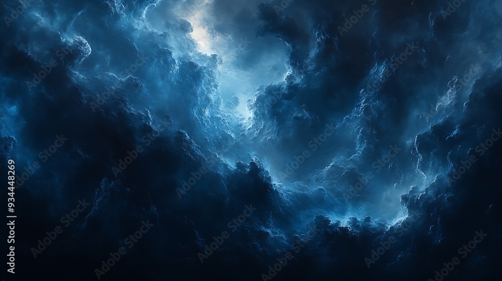 Dramatic dark blue stormy clouds with light peeking through. Dramatic dark blue stormy clouds with light peeking through.