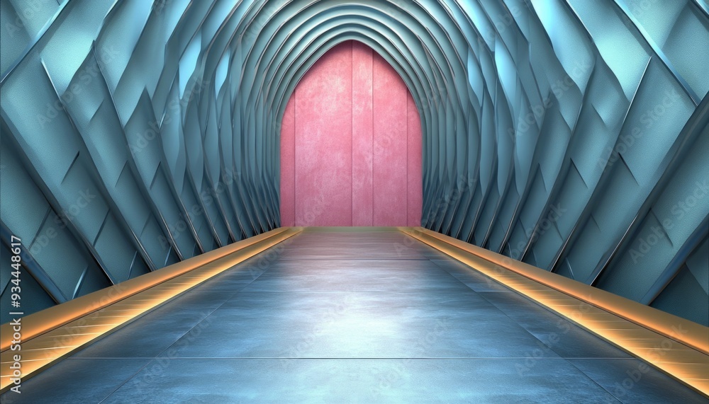 Obraz premium Abstract Architectural Passageway with Pink Wall and Gold Accents