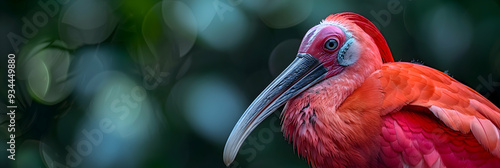 Amazon Scarlet Ibis head, showcasing its beak and feathers photo