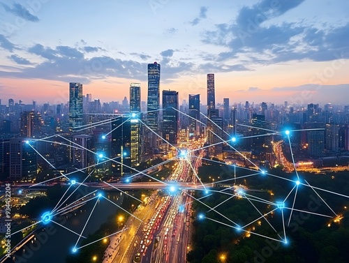 Wallpaper Mural Futuristic Smart City Skyline with Interconnected IoT Devices and Advanced Infrastructure Torontodigital.ca