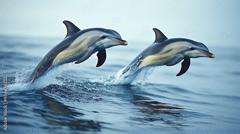 Fototapeta premium Two Dolphins Jumping Out of the Water