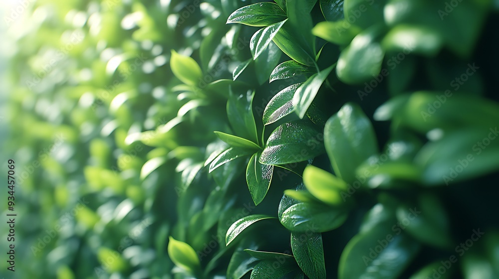 Fototapeta premium Lush Green Leaves with Sunlight and Blurred Background