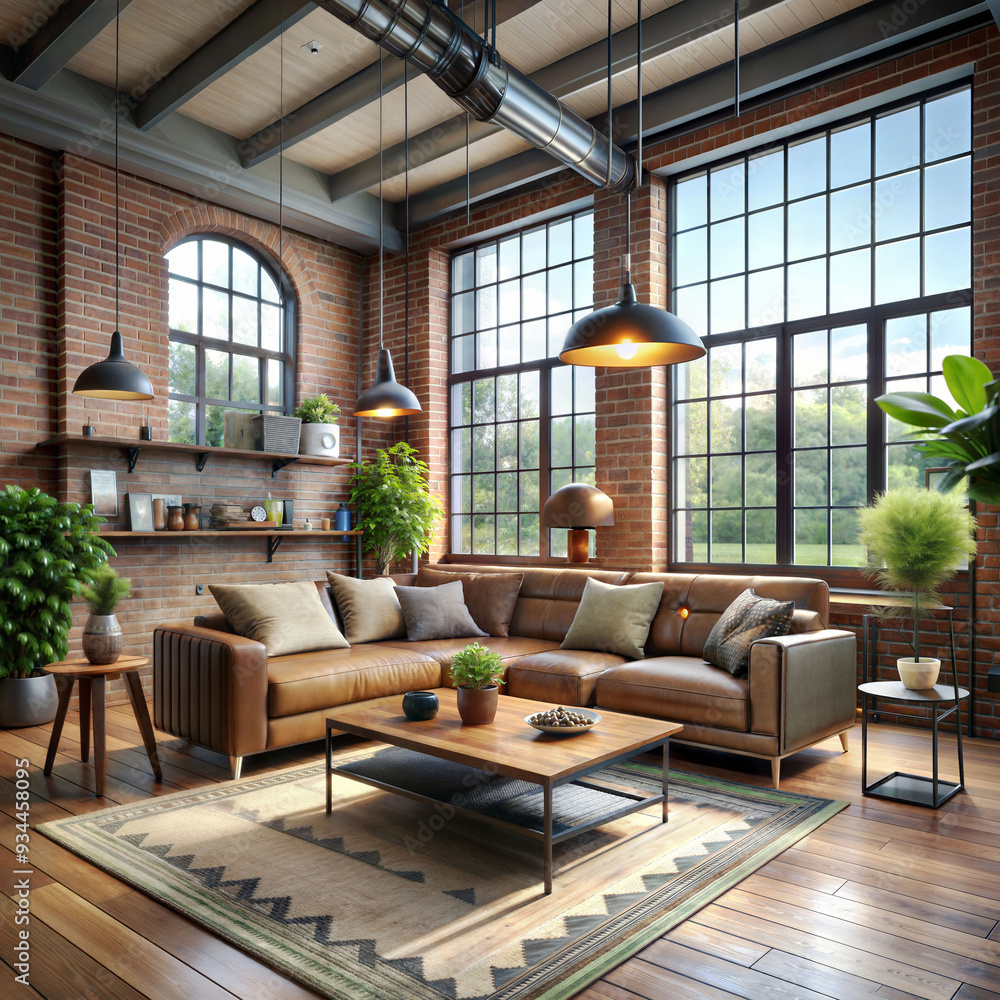 living room interior in loft industrial style living room interior in loft industrial style