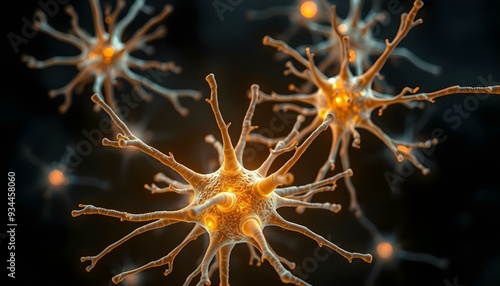 Neural network connections illustrating synapse and brain activity. Neurons and Neurogeneis. photo