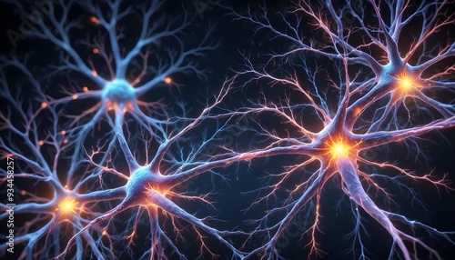 Neural network connections illustrating synapse and brain activity. Neurons and Neurogeneis.