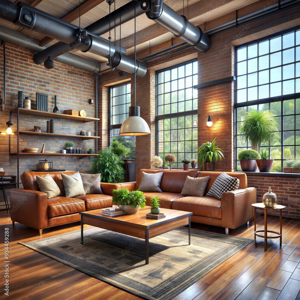 living room interior in loft industrial style living room interior in loft industrial style