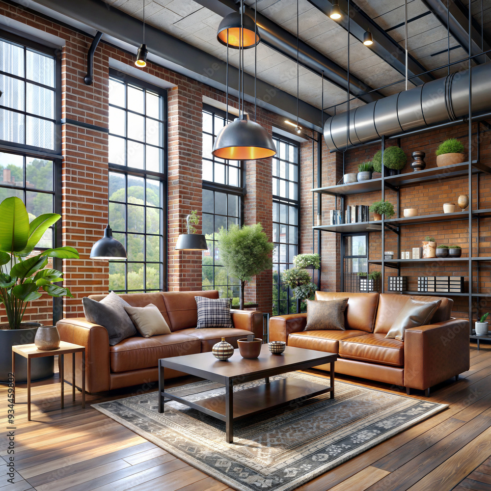 living room interior in loft industrial style living room interior in loft industrial style
