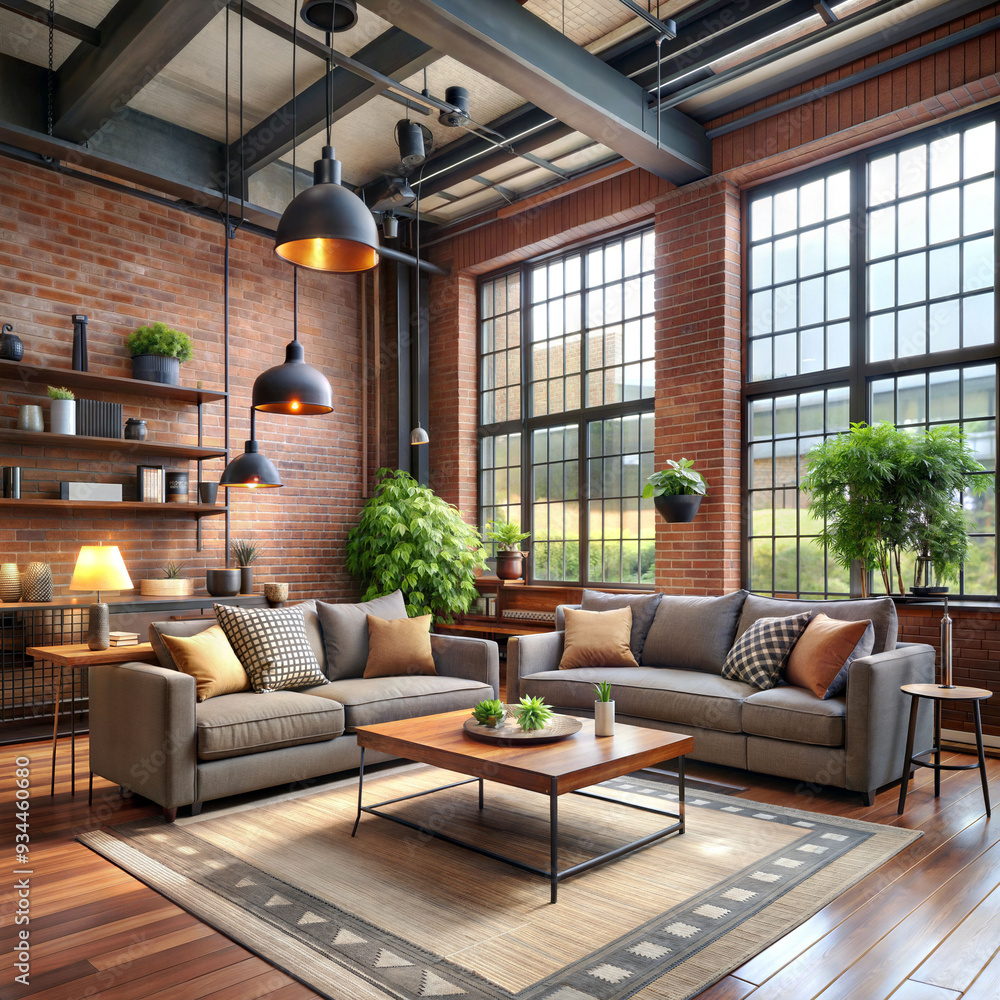 living room interior in loft industrial style living room interior in loft industrial style
