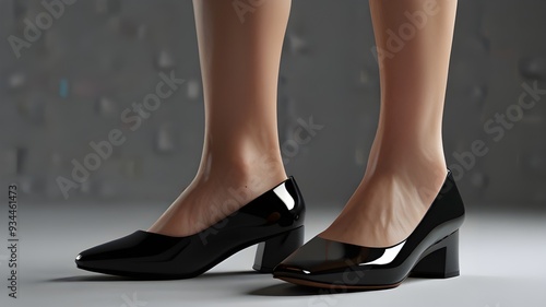 A high quality 3D image of square toe flat elegant black shoes for ladies