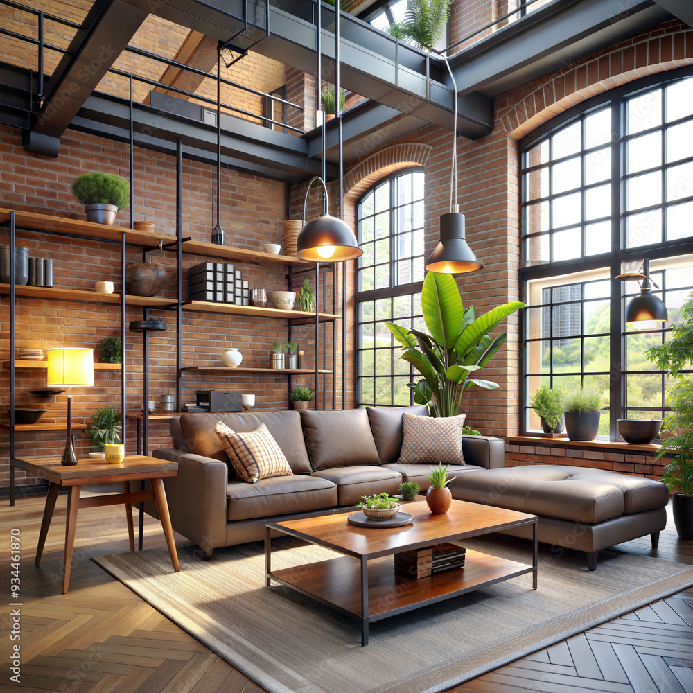 living room interior in loft industrial style living room interior in loft industrial style