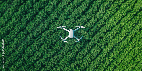 Aerial Drone Above Dense Green Forest - Top View of Drone Flying Over Lush Trees photo