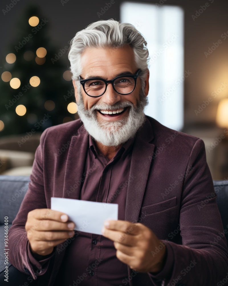 Santa reading child s letter by christmas tree in festive room, holiday concept for merry christmas Santa reading child s letter by christmas tree in festive room, holiday concept for merry christmas