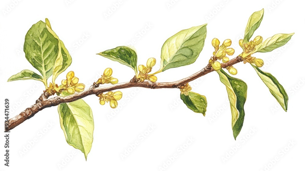 Obraz premium Watercolor illustration of a Pagoda tree branch Styphnolobium japonicum showcasing its significance in traditional herbal medicine