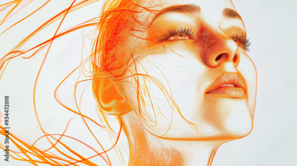 Dreamy Artistic Portrait of Woman with Flowing Orange Hair Creating a Surreal Abstract Effect Dreamy Artistic Portrait of Woman with Flowing Orange Hair Creating a Surreal Abstract Effect