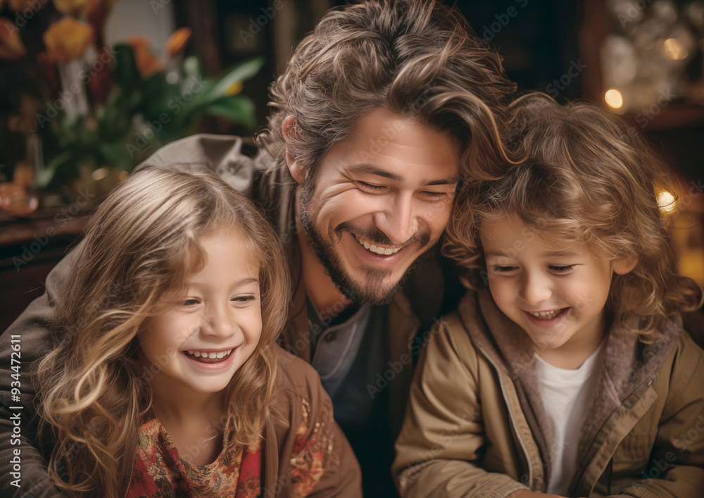 A young stylish dad and his two daughters together. A young stylish dad and his two daughters together.