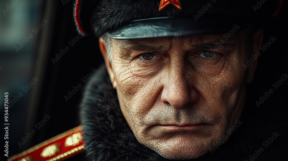 Russian Military Officer in Uniform Exudes Intensity and Authority During a Winter Briefing Russian Military Officer in Uniform Exudes Intensity and Authority During a Winter Briefing