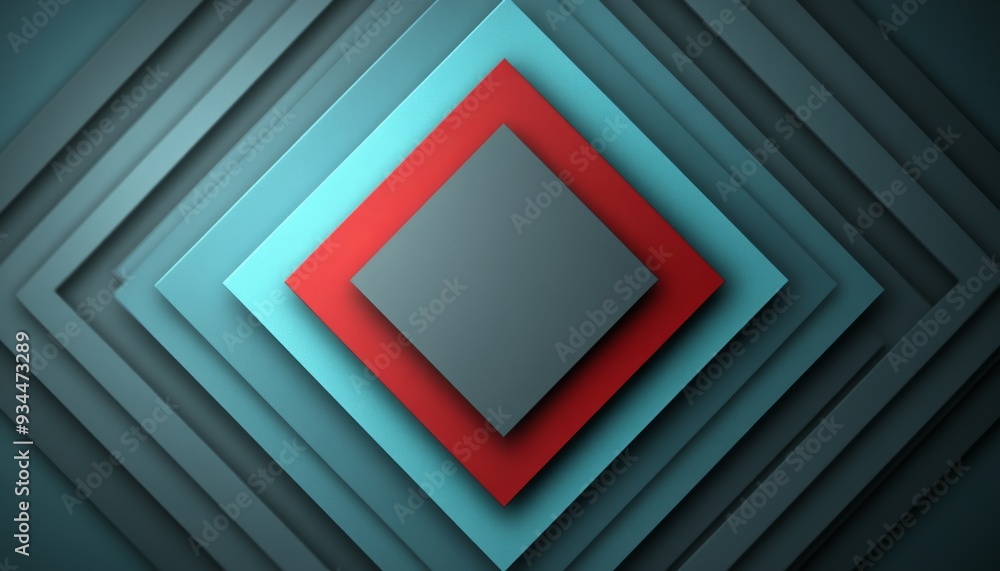 Obraz premium Abstract Geometric Pattern with Overlapping Blue, Red, and Gray Squares