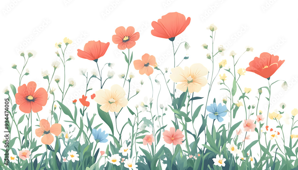 Fototapeta premium A vibrant field of wildflowers in full bloom, showcasing a variety of colors and textures.