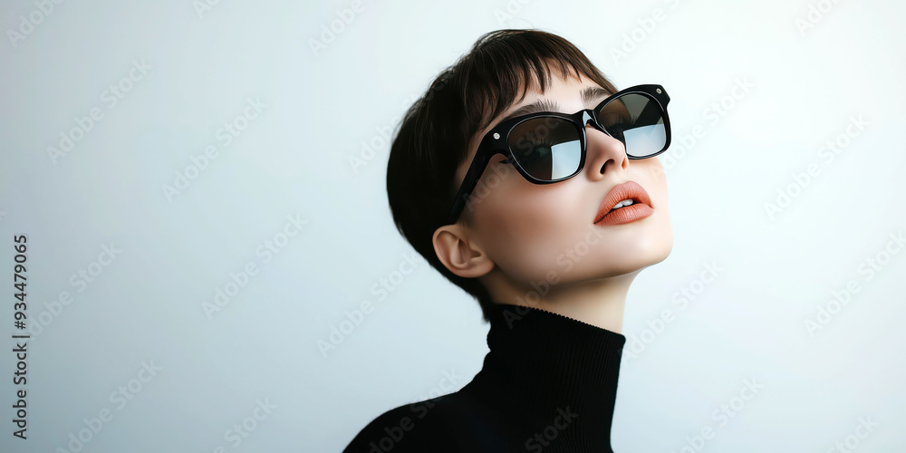 Modern Fashion Portrait of a Confident Woman Wearing Stylish Sunglasses Modern Fashion Portrait of a Confident Woman Wearing Stylish Sunglasses