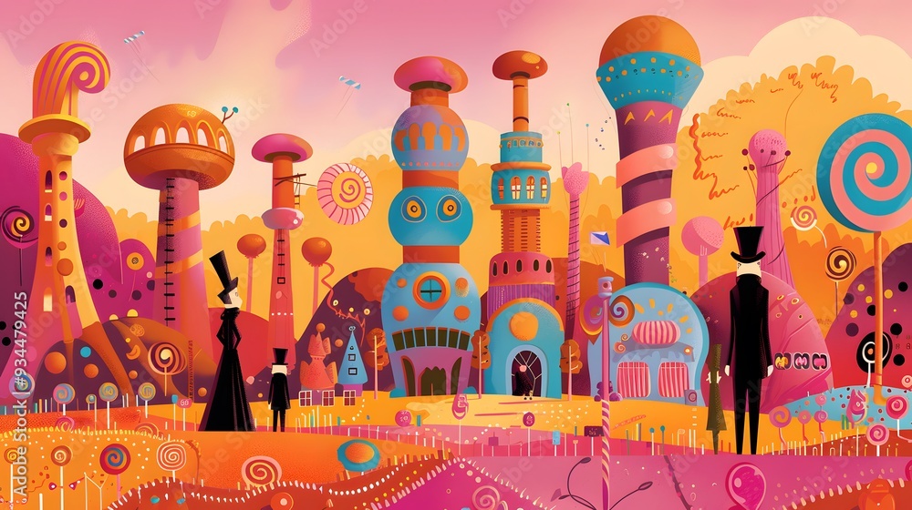 A whimsical illustration of Willy Wonkas Chocolate Factory AI generated illustration