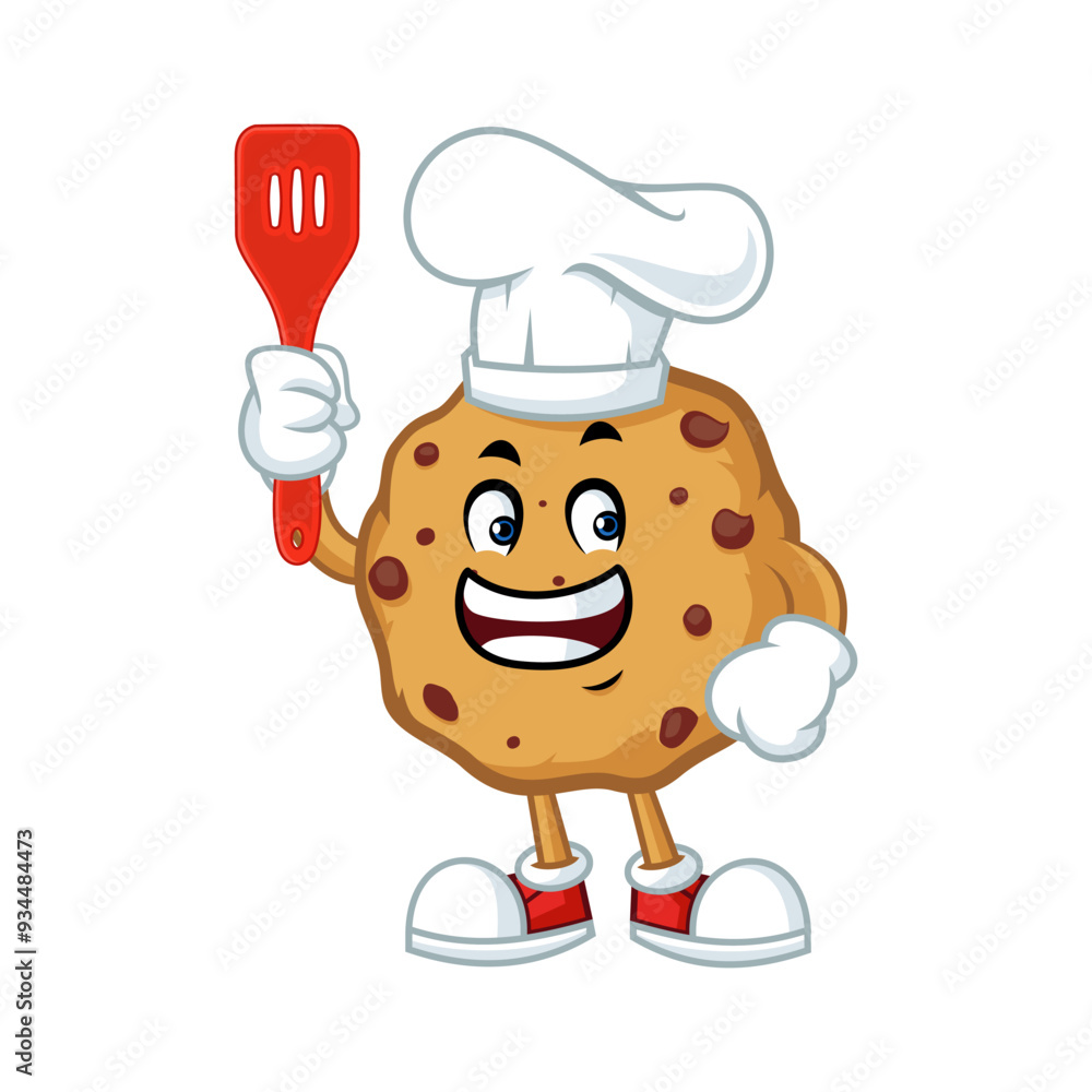 Cute cartoon chef cookie character holding spatula. Perfect for food, bakery and dessert designs. Cute cartoon chef cookie character holding spatula. Perfect for food, bakery and dessert designs.