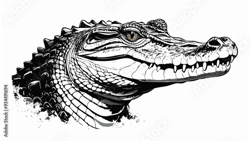 Crocodile Head Sketch Style - Animal Face Portrait Mammal
