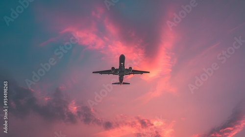 An aeroplane traversing a stroke of pastel sunset sky AI generated illustration