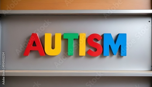 Colorful Plastic Neon Letters spelling Autism in Bold Typography photo