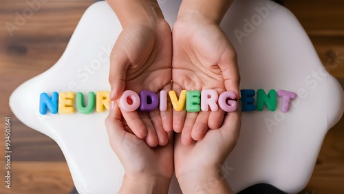 Hands Holding Neurodivergent Colorful Plastic Letters in Support photo