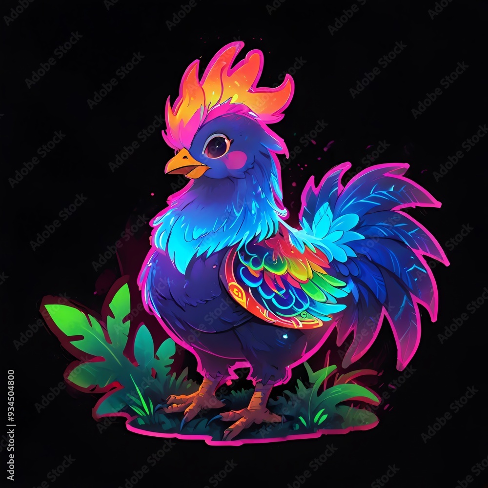 Obraz premium Neon Rooster Illustration