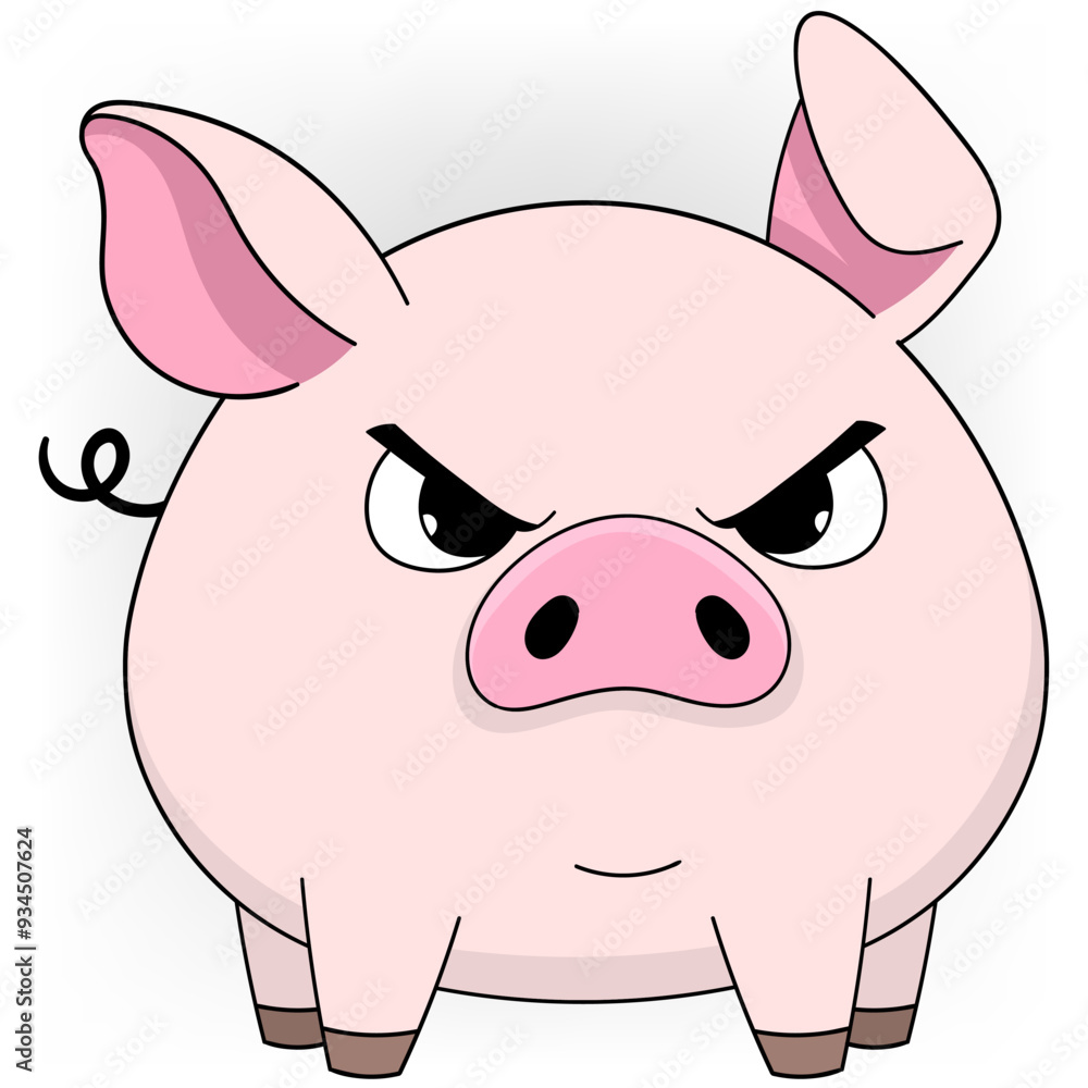 fat pig with a fierce face is angry and ready to attack