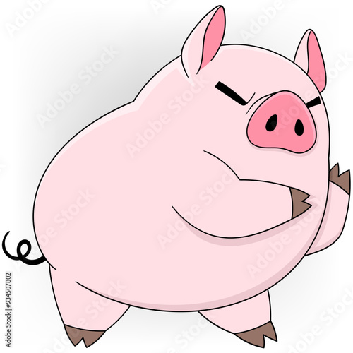 fat pig with a fierce face showing an angry expression