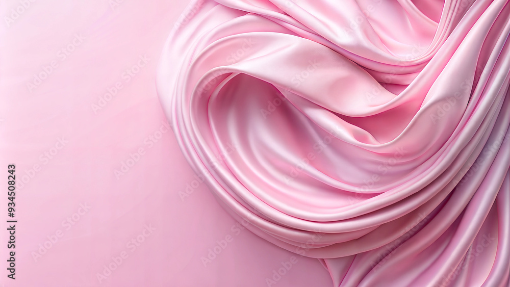 Obraz premium Flowing pink silk fabric on pink background with copy space, elegance and luxury concept