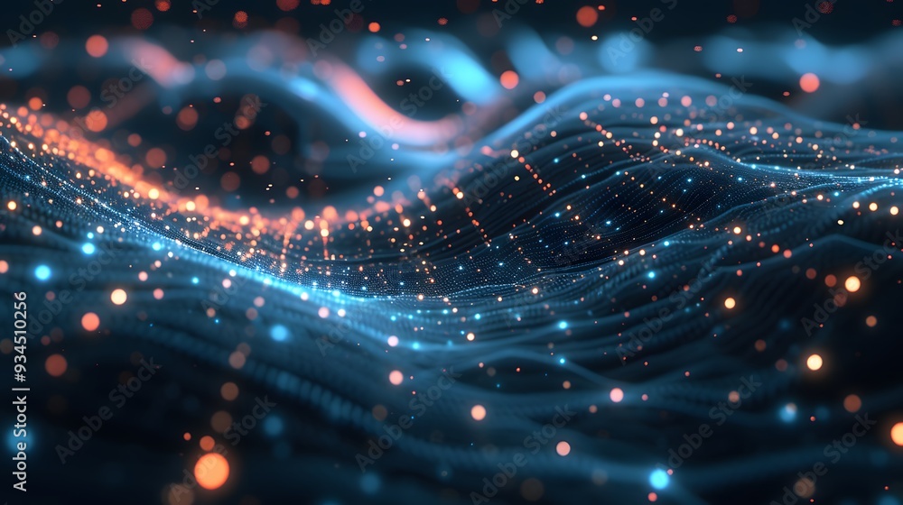 Obraz premium An interstellar data landscape with glowing data nodes representing interconnected information replicating a universe of knowledge within data science AI generated illustration