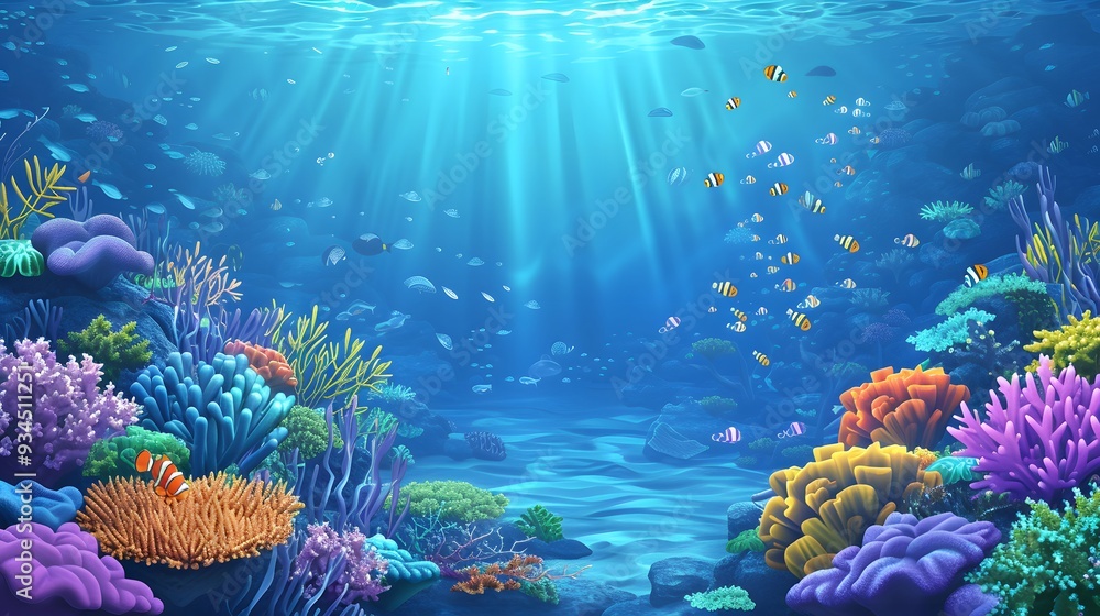 Fototapeta premium An underwater 3D style illustration of a coral reef AI generated illustration