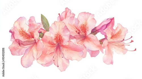 Watercolor illustration of a cluster of azalea flowers set against a white background