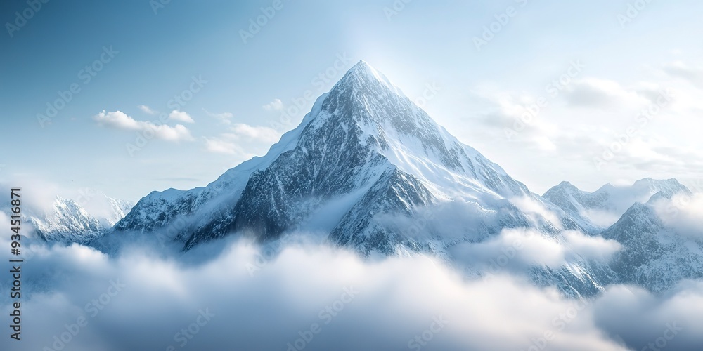 Snowy Mountain Peak Emerging Above Clouds Snowy Mountain Peak Emerging Above Clouds