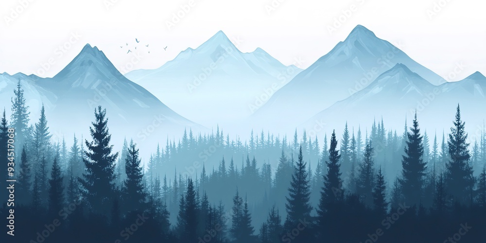 Fototapeta premium Vector illustration of mountains and forest woodland background texture
