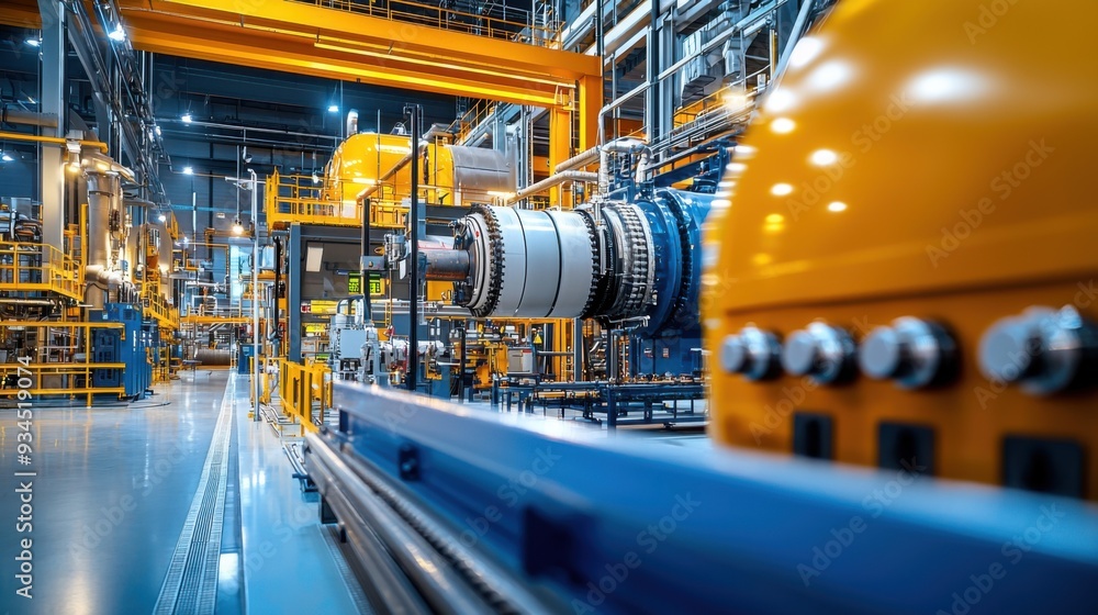 Wide-angle view of the interior of a biomass power plant, highlighting large-scale machinery such as the biomass boiler. Wide-angle view of the interior of a biomass power plant, highlighting large-scale machinery such as the biomass boiler.