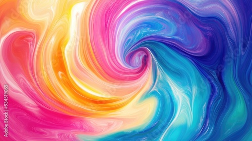 Wallpaper Mural Dynamic 3D aesthetic of swirling rainbow paint, forming a marble liquid circle background, ideal for artistic projects Torontodigital.ca