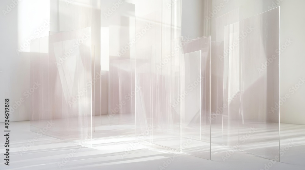 Fototapeta premium Elegant minimalist composition of transparent geometric forms, arranged delicately on a clean white canvas