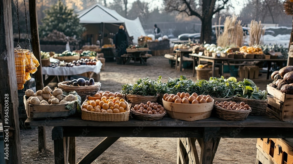 Fresh Produce and Eggs for Sale at a Rural Market Stall Fresh Produce and Eggs for Sale at a Rural Market Stall