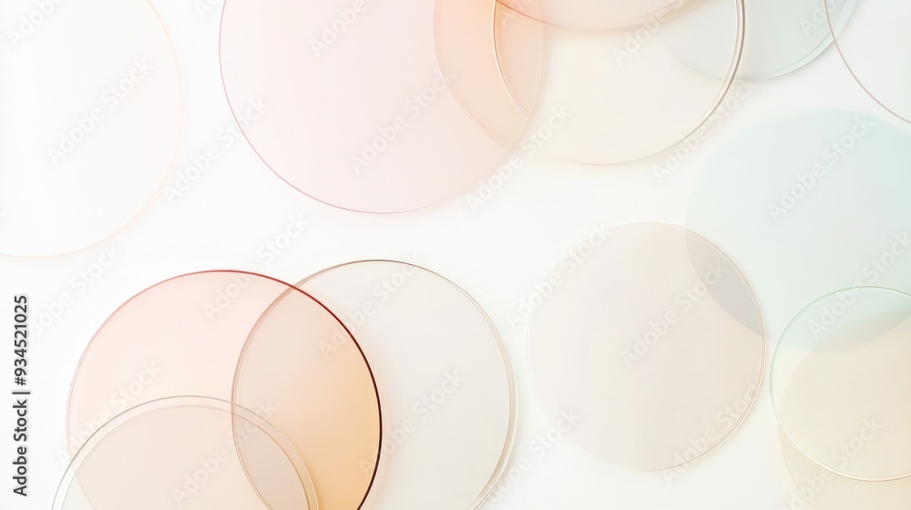 Modern minimalist design featuring overlapping transparent circles and rectangles in soft hues on a white background Modern minimalist design featuring overlapping transparent circles and rectangles in soft hues on a white background