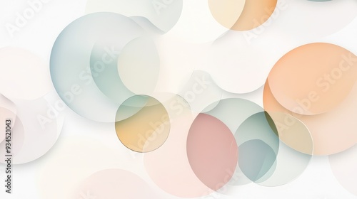 Wallpaper Mural Modern minimalist design featuring overlapping transparent circles and rectangles in soft hues on a white background Torontodigital.ca