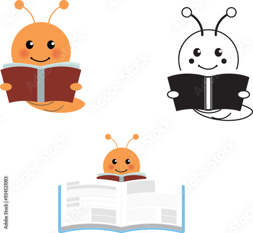 本の虫の挿絵 - カラー・白黒・書籍・読書・勉強イメージ
