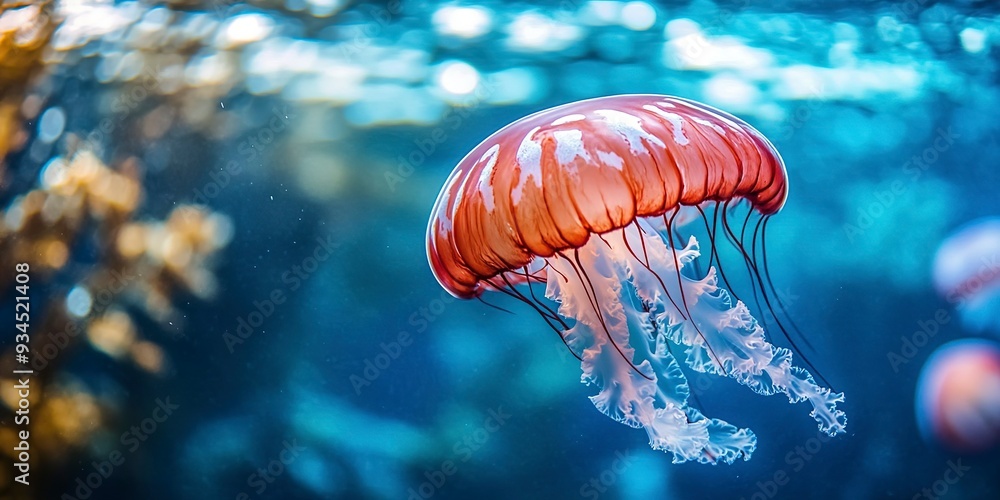 jellyfish in the water jellyfish in the water underwater view of a red and white jellyfish. jellyfish in the water jellyfish in the water underwater view of a red and white jellyfish.
