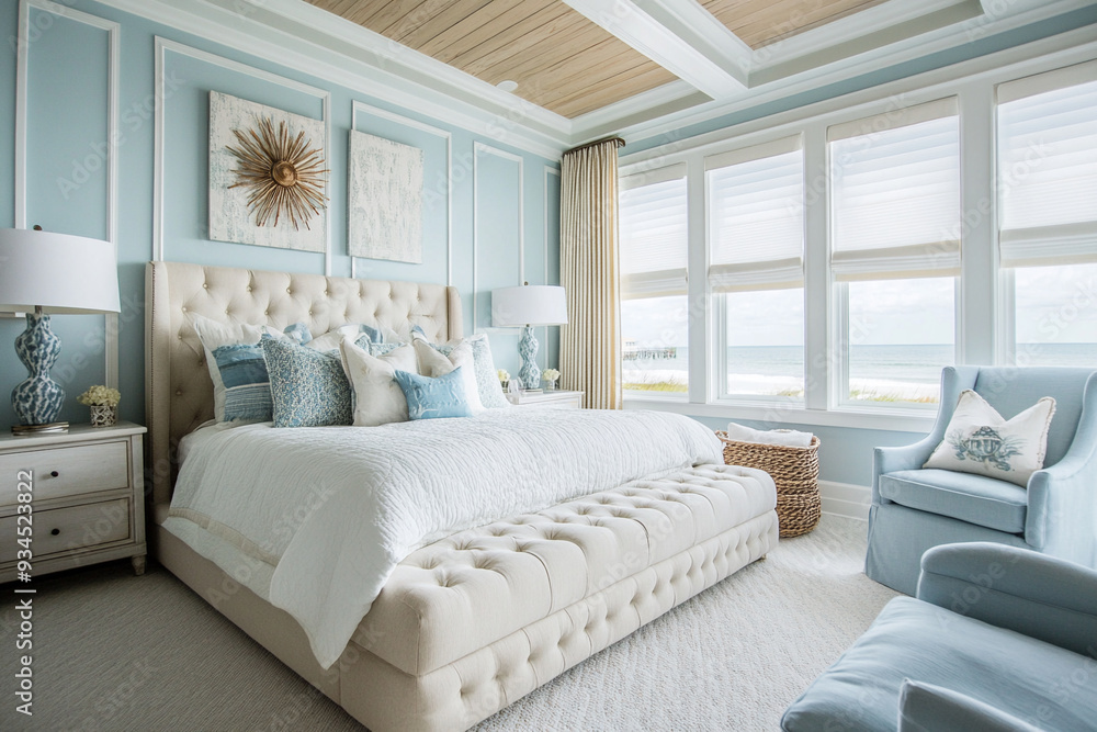 Elegant coastal-style bedroom with a soothing palette Elegant coastal-style bedroom with a soothing palette