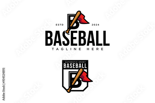 letter B with baseball bat stick and flag modern logo vector design collection for baseball sport club, tournament, t-shirt and merchandise designs 