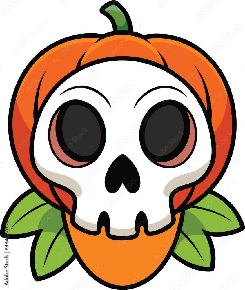 Fototapeta premium Halloween skull with pumpkin.